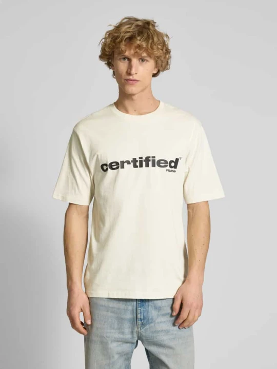 Zdjęcie produktu T-shirt z nadrukiem z logo REVIEW Écru