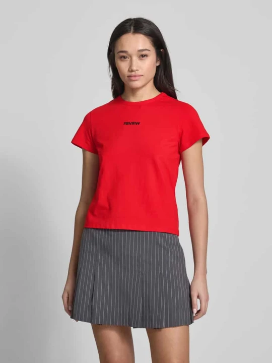 Zdjęcie produktu T-shirt z nadrukiem z logo REVIEW Wiśniowy