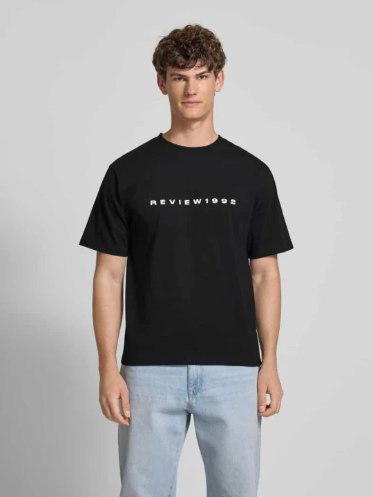 Zdjęcie produktu T-shirt z nadrukiem z logo REVIEW Czarny