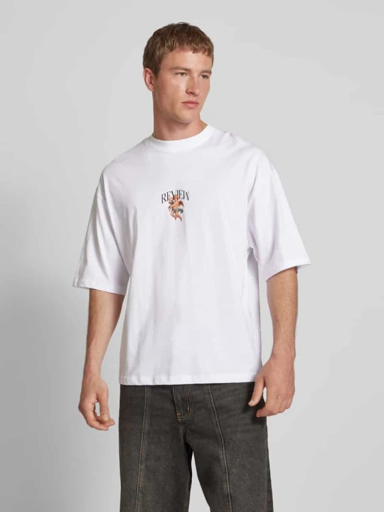 Zdjęcie produktu T-shirt z nadrukiem z logo REVIEW Biały