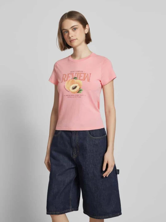 Zdjęcie produktu T-shirt z nadrukiem z logo REVIEW Różowy