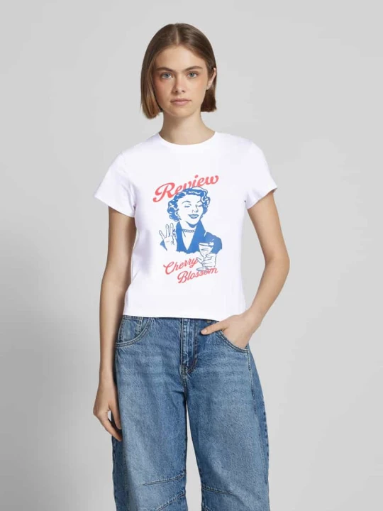 Zdjęcie produktu T-shirt z nadrukiem z logo REVIEW Biały