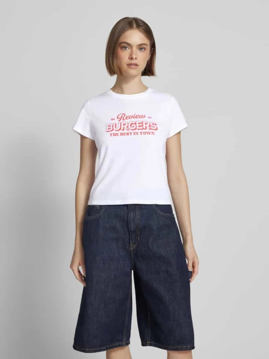 Zdjęcie produktu T-shirt z nadrukiem z logo REVIEW Biały