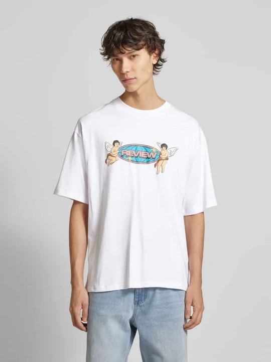 Zdjęcie produktu T-shirt z nadrukiem z logo REVIEW Biały