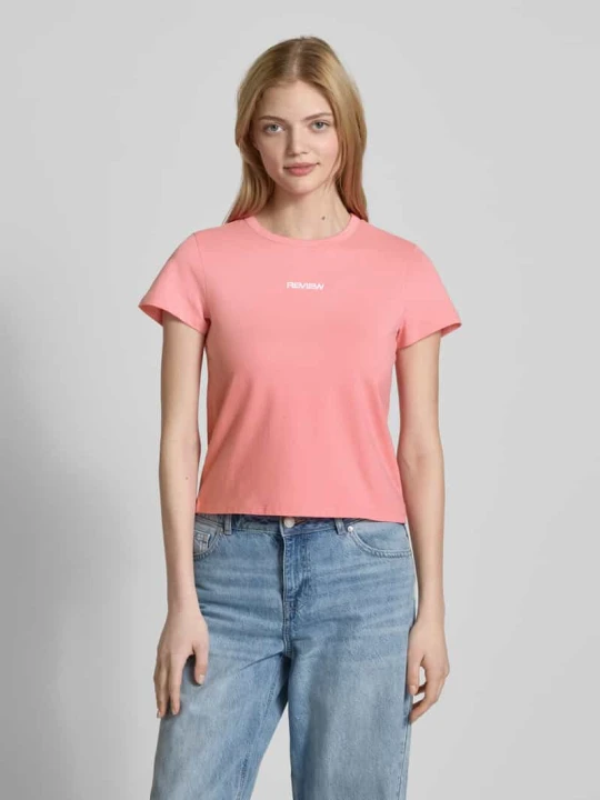 Zdjęcie produktu T-shirt z nadrukiem z logo REVIEW Mocnoróżowy