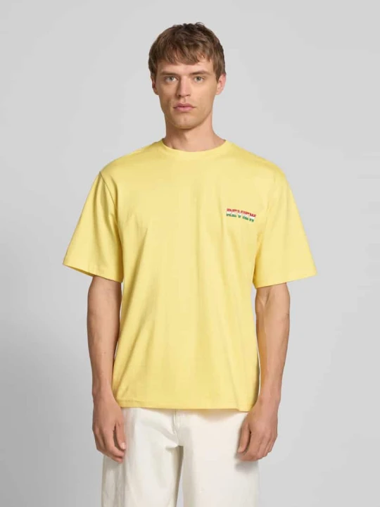 Zdjęcie produktu T-shirt z nadrukiem z logo REVIEW Pastelowy żółty