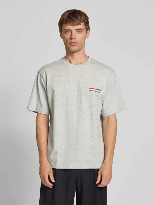 Zdjęcie produktu T-shirt z nadrukiem z logo REVIEW Jasnoszary melanż