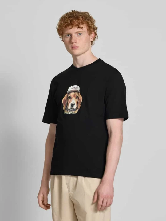 Zdjęcie produktu T-shirt z nadrukiem z logo REVIEW Czarny