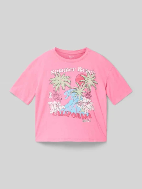 Zdjęcie produktu T-shirt z nadrukiem z logo Roxy Mocnoróżowy