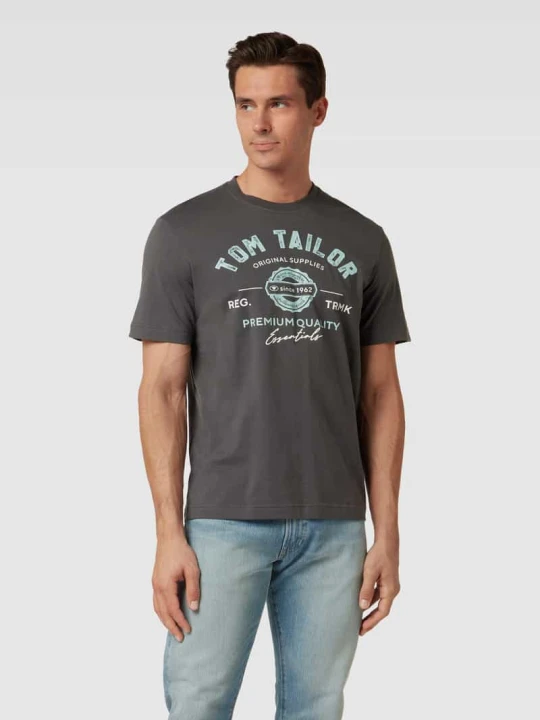 Zdjęcie produktu T-shirt o kroju regular fit z czystej bawełny z nadrukiem z logo Tom Tailor Średnioszary