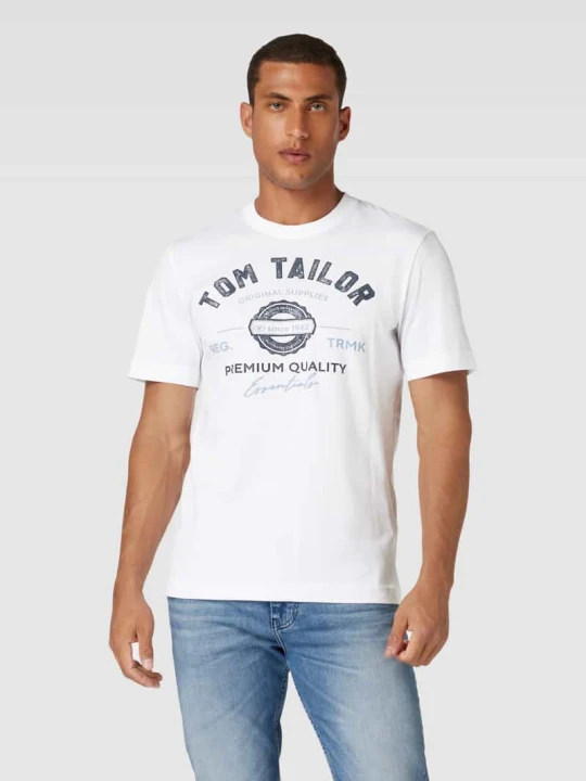 Zdjęcie produktu T-shirt o kroju regular fit z czystej bawełny z nadrukiem z logo Tom Tailor Biały