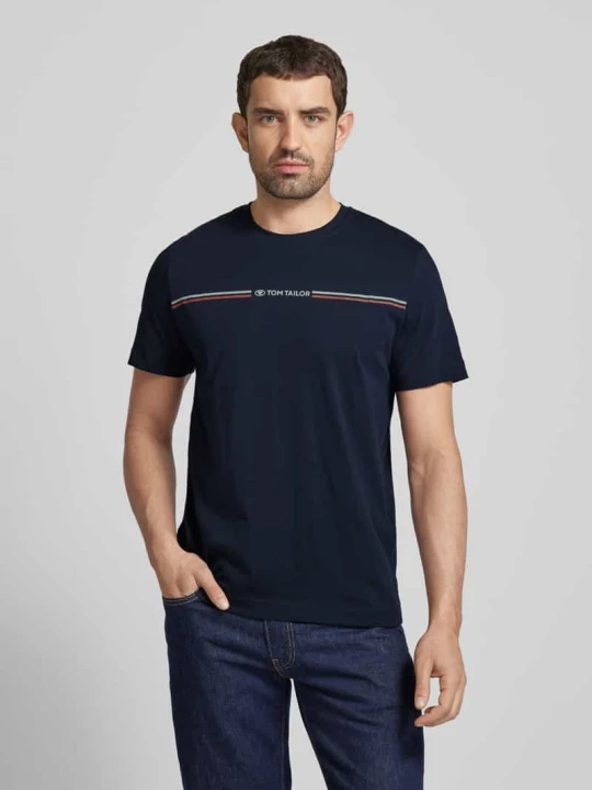 Zdjęcie produktu T-shirt z nadrukiem z logo Tom Tailor Granatowy