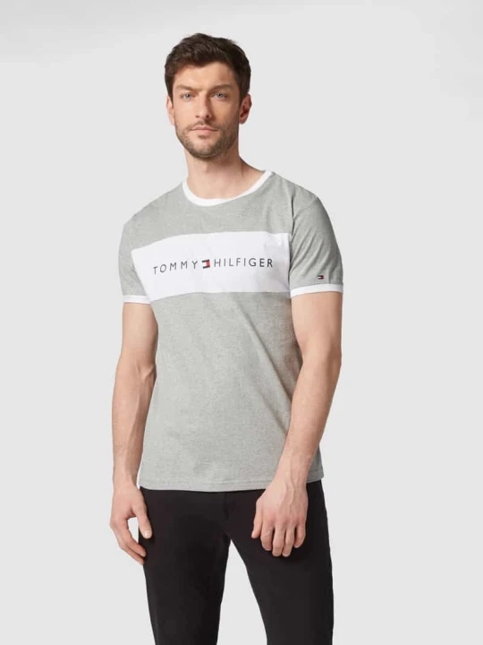 Zdjęcie produktu t-shirt z nadrukiem z logo Tommy Hilfiger Średnioszary melanż
