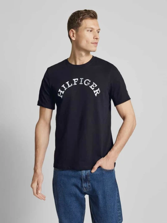 Zdjęcie produktu T-shirt z nadrukiem z logo Tommy Hilfiger Granatowy