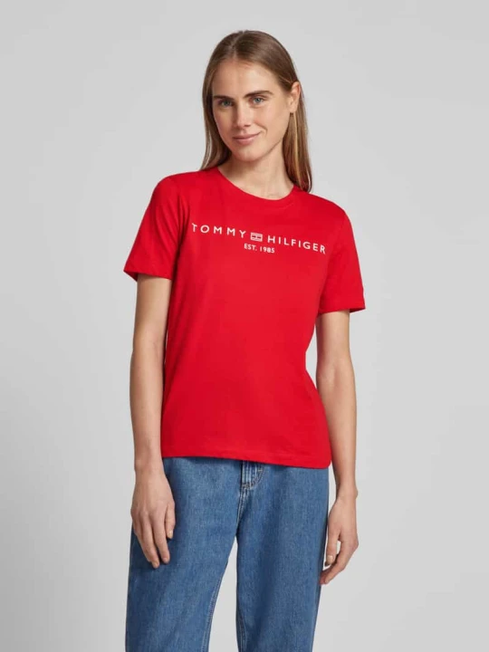 Zdjęcie produktu T-shirt z nadrukiem z logo Tommy Hilfiger Czerwony