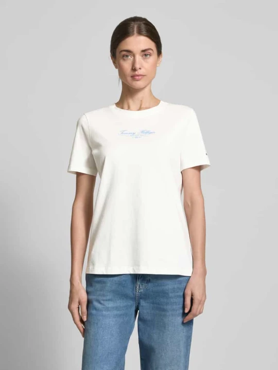 Zdjęcie produktu T-shirt z nadrukiem z logo Tommy Hilfiger Écru