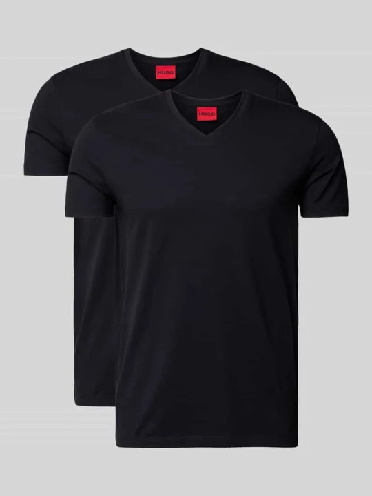 Zdjęcie produktu T-shirt z nadrukiem z logo w zestawie 2 szt. model ‘HUGO-V’ Czarny