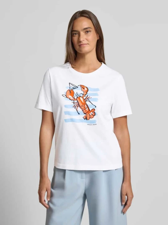 Zdjęcie produktu t-shirt z nadrukiem z motywem i cekinami Marc Cain Biały