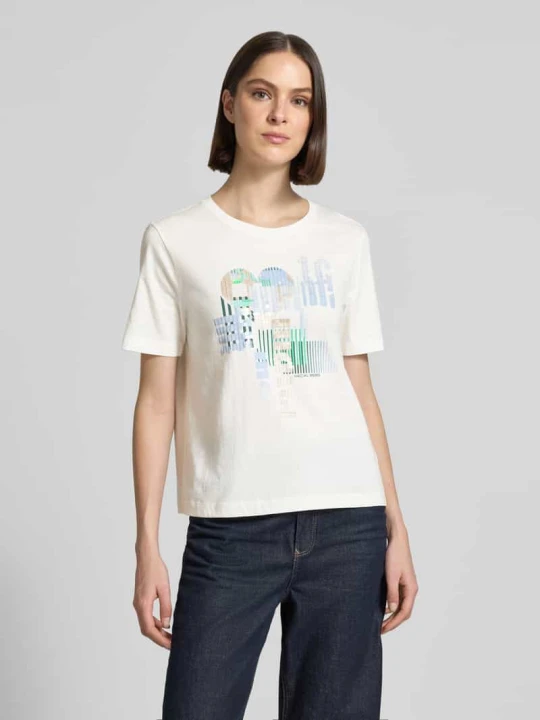 Zdjęcie produktu t-shirt z nadrukiem z motywem i cekinami Marc Cain Złamany biały