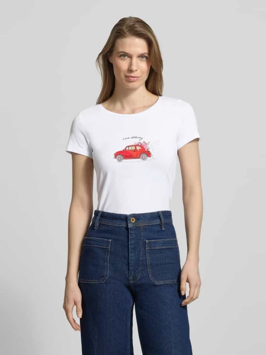 Zdjęcie produktu T-shirt z nadrukiem z motywem i cekinami MORE & MORE Biały