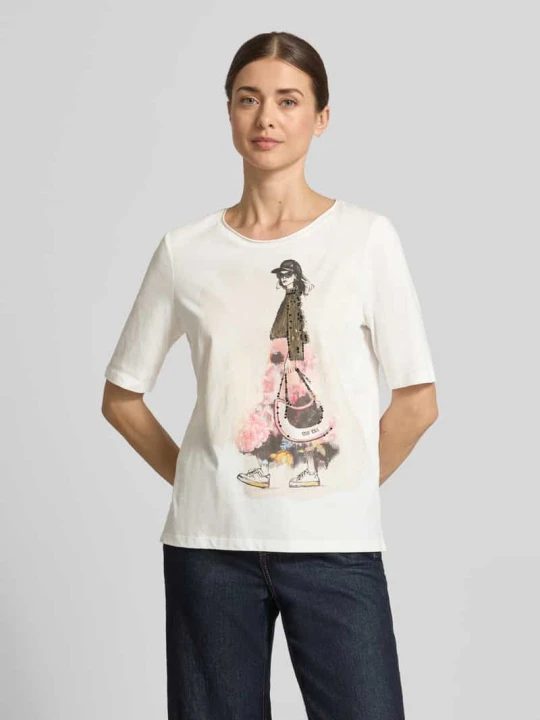 Zdjęcie produktu t-shirt z nadrukiem z motywem i cekinami Oui Biały