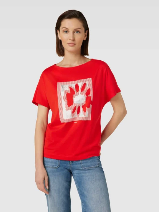 Zdjęcie produktu T-shirt z nadrukiem z motywem i logo Esprit Czerwony