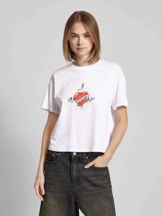 Zdjęcie produktu T-shirt z nadrukiem z motywem i logo REVIEW Biały