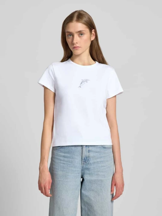 Zdjęcie produktu T-shirt z nadrukiem z motywem i logo REVIEW Biały