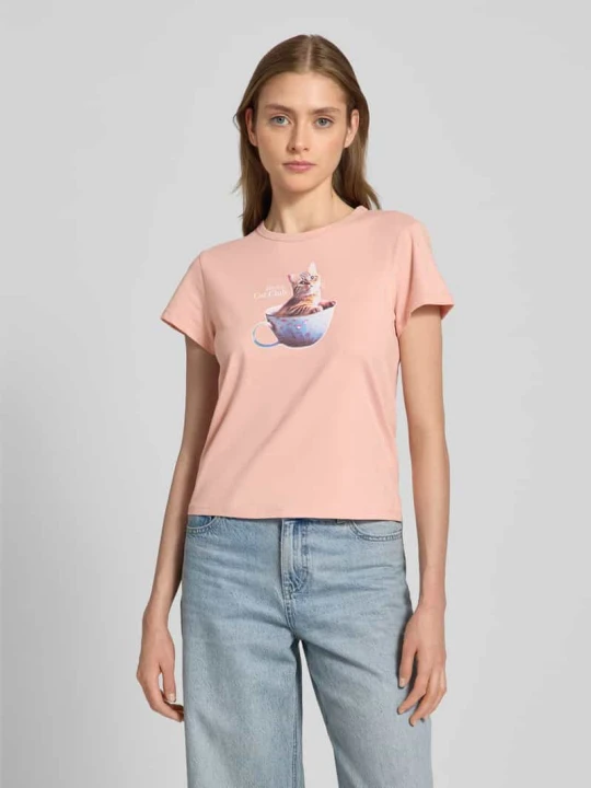 Zdjęcie produktu T-shirt z nadrukiem z motywem i logo REVIEW Brudnoróżowy