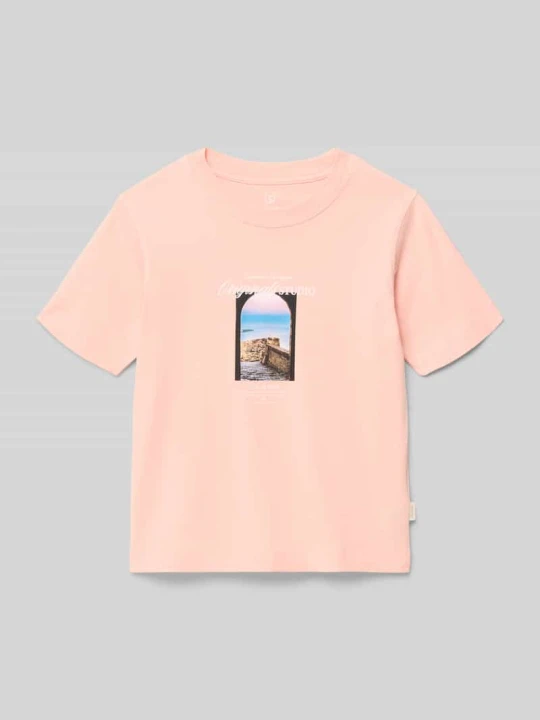 Zdjęcie produktu t-shirt z nadrukiem z motywem i napisem model 'NORREBRO' Jack&Jones Morelowy
