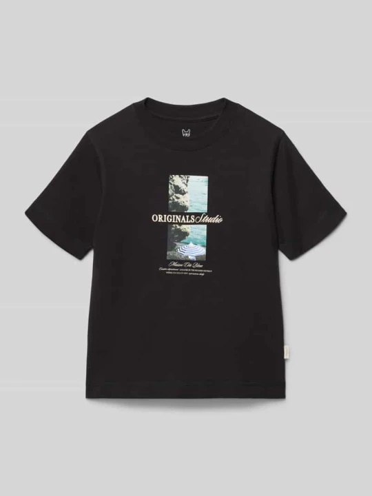 Zdjęcie produktu t-shirt z nadrukiem z motywem i napisem model 'NORREBRO' Jack&Jones Czarny