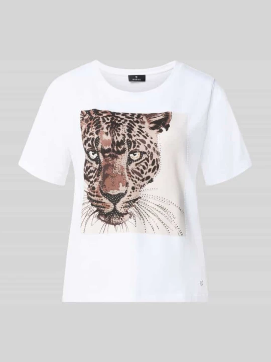 Zdjęcie produktu t-shirt z nadrukiem z motywem i obszyciem ozdobnymi kamieniami Monari Écru
