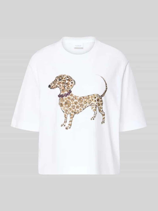 Zdjęcie produktu t-shirt z nadrukiem z motywem i obszyciem ozdobnymi kamieniami Rich & Royal Biały