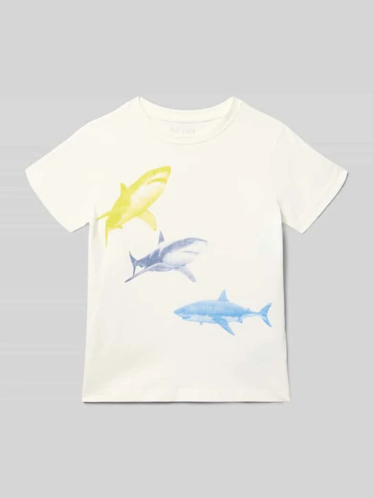 Zdjęcie produktu t-shirt z nadrukiem z motywem i okrągłym dekoltem BLUE SEVEN Złamany biały