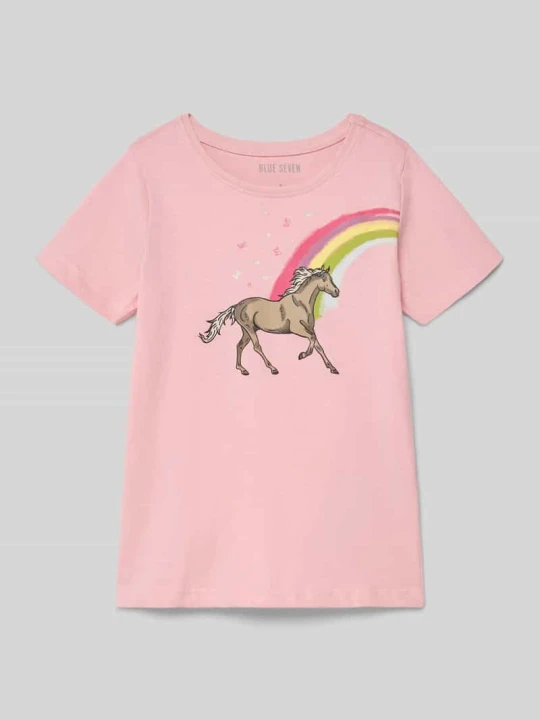 Zdjęcie produktu t-shirt z nadrukiem z motywem i okrągłym dekoltem BLUE SEVEN Mocnoróżowy