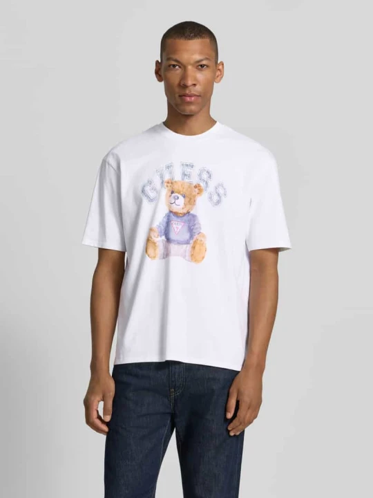 Zdjęcie produktu t-shirt z nadrukiem z motywem i okrągłym dekoltem Guess Biały
