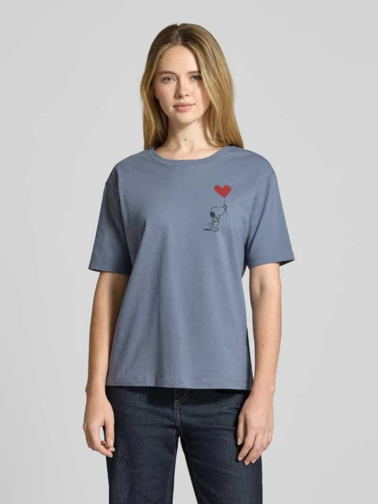 Zdjęcie produktu T-shirt z nadrukiem z motywem i okrągłym dekoltem Jake*s Jeansowy niebieski