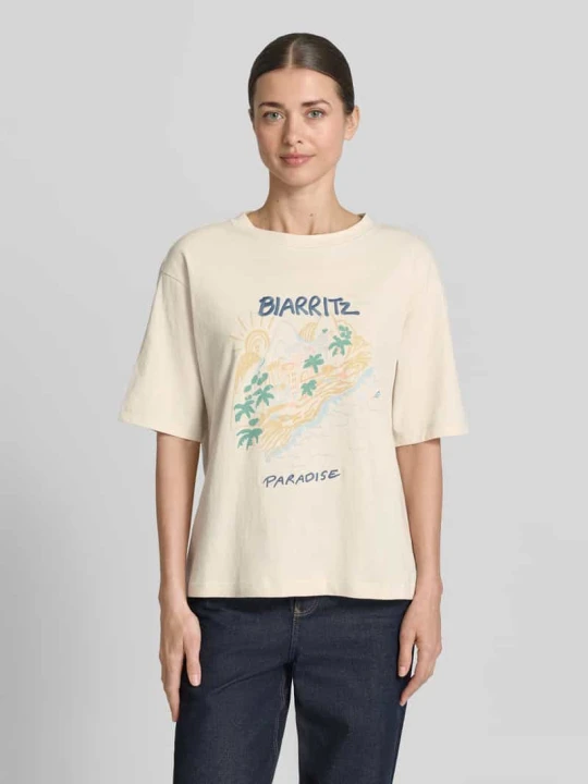 Zdjęcie produktu t-shirt z nadrukiem z motywem i okrągłym dekoltem Jake*s Beżowy