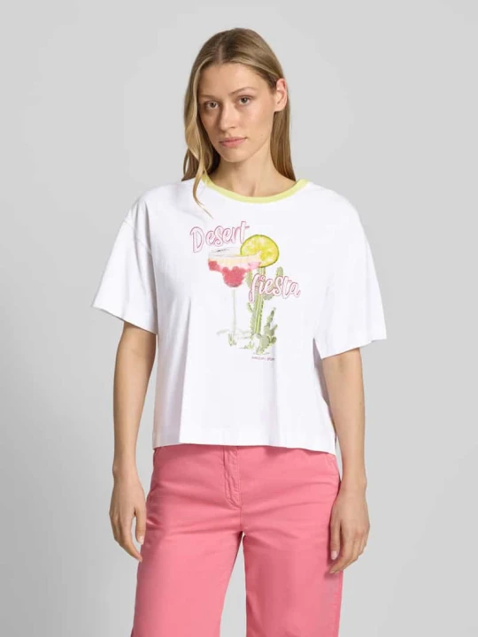 Zdjęcie produktu t-shirt z nadrukiem z motywem i okrągłym dekoltem Marc Cain Biały