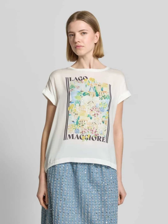 Zdjęcie produktu t-shirt z nadrukiem z motywem i okrągłym dekoltem milano italy Złamany biały