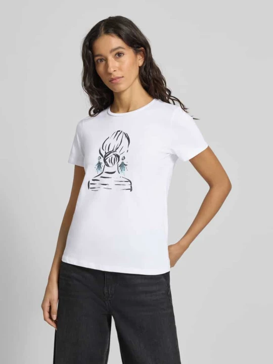Zdjęcie produktu T-shirt z nadrukiem z motywem i okrągłym dekoltem MORE & MORE Biały