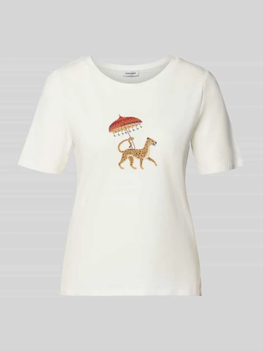 Zdjęcie produktu t-shirt z nadrukiem z motywem i okrągłym dekoltem MORE & MORE Złamany biały
