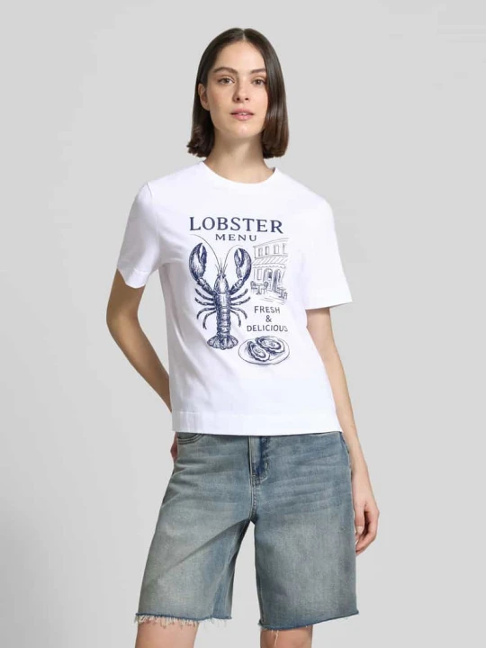 Zdjęcie produktu t-shirt z nadrukiem z motywem i okrągłym dekoltem Rich & Royal Złamany biały