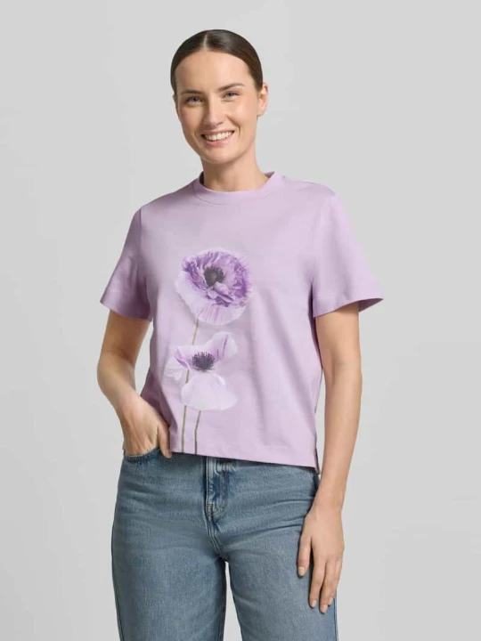 Zdjęcie produktu t-shirt z nadrukiem z motywem model 'FIORE' Stefanel Jasnofioletowy