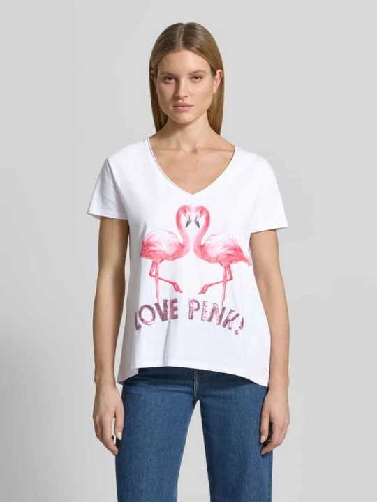 Zdjęcie produktu T-shirt z nadrukiem z motywem model 'Flamingo Love Me' Miss Goodlife Biały