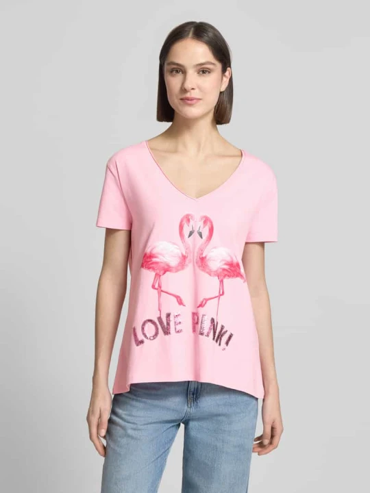 Zdjęcie produktu T-shirt z nadrukiem z motywem model 'Flamingo Love Me' Miss Goodlife Jasnoróżowy
