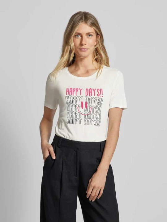Zdjęcie produktu T-shirt z nadrukiem z motywem model ‘Kalina’ Freequent Złamany biały