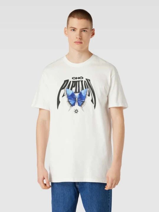 Zdjęcie produktu T-shirt z nadrukiem z motywem model ‘ORIGAMI’ Mister Tee Złamany biały