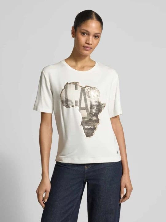Zdjęcie produktu T-shirt z obszyciem ozdobnymi kamieniami Monari Biały