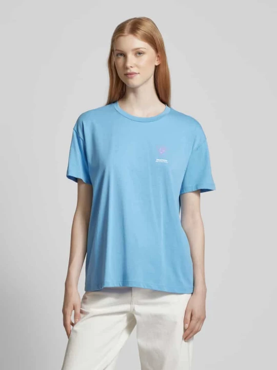 Zdjęcie produktu T-shirt z nadrukiem z motywem, napisem i logo Marc O'Polo Błękitny